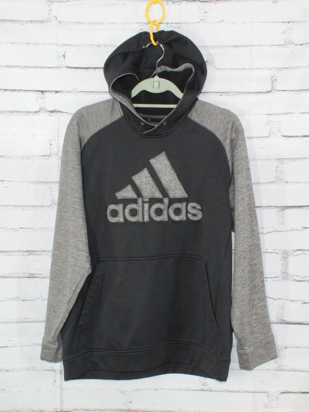 Adidas Hoodie Black Gray Logo ClimaWarm Pullover Sweatshirt Size XL